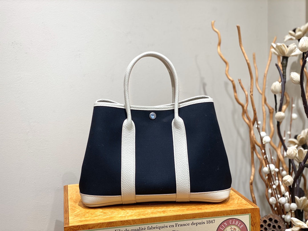 에르메스 가든파티30 캔버스 블랙 네곤다 팔라듐